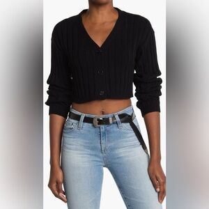 NWT Abound Cropped Cardigan Ribbed Knit 3 Button Sweater Size Large